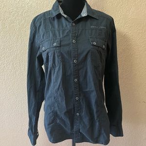 Guess jeans mens buttoms up black shirt size L